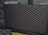 BLACK LEATHER PADDED DARK RED DIAMOND STITCH 1M X 0.5M UPHOLSTERY FURNITURE AUTO