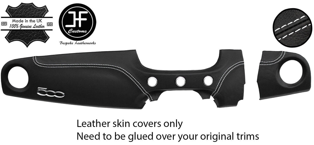 WHITE STITCH 2 PIECE DASH KIT LEATHER COVER FOR FIAT 500 & ABARTH 07-16 STYLE 2