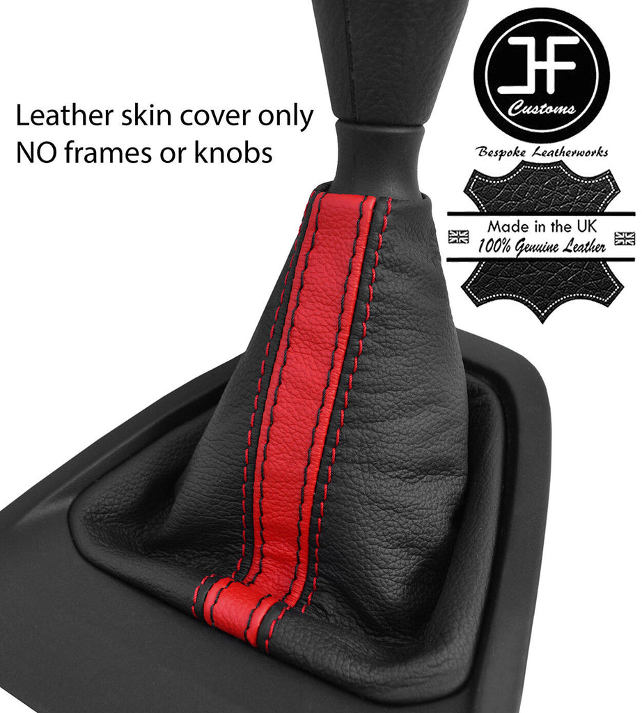 BLACK & RED STRIPE TOP GRAIN LEATHER GEAR GAITER FITS PEUGEOT EXPERT 2017+