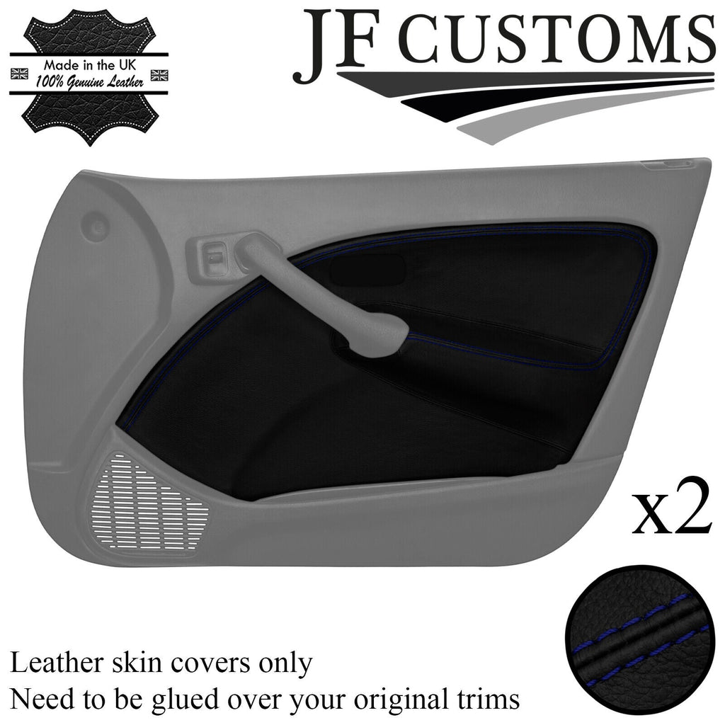 D BLUE STITCH LEATHER 2X FRONT DOOR CARD TRIM COVER FOR ROVER 45 MG ZS 99-05