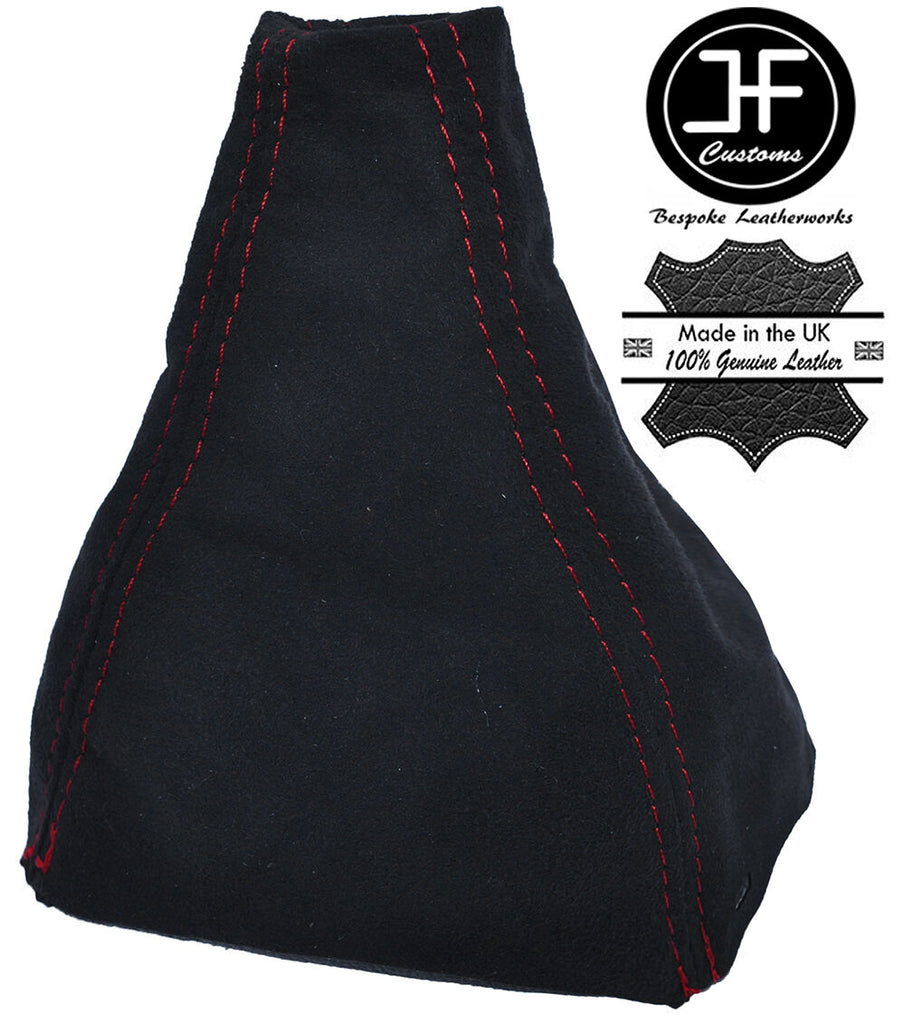 RED DOUBLE STITCH FITS SAAB 93 9-3 SS 2003+ GEAR GAITER REAL BLACK SUEDE