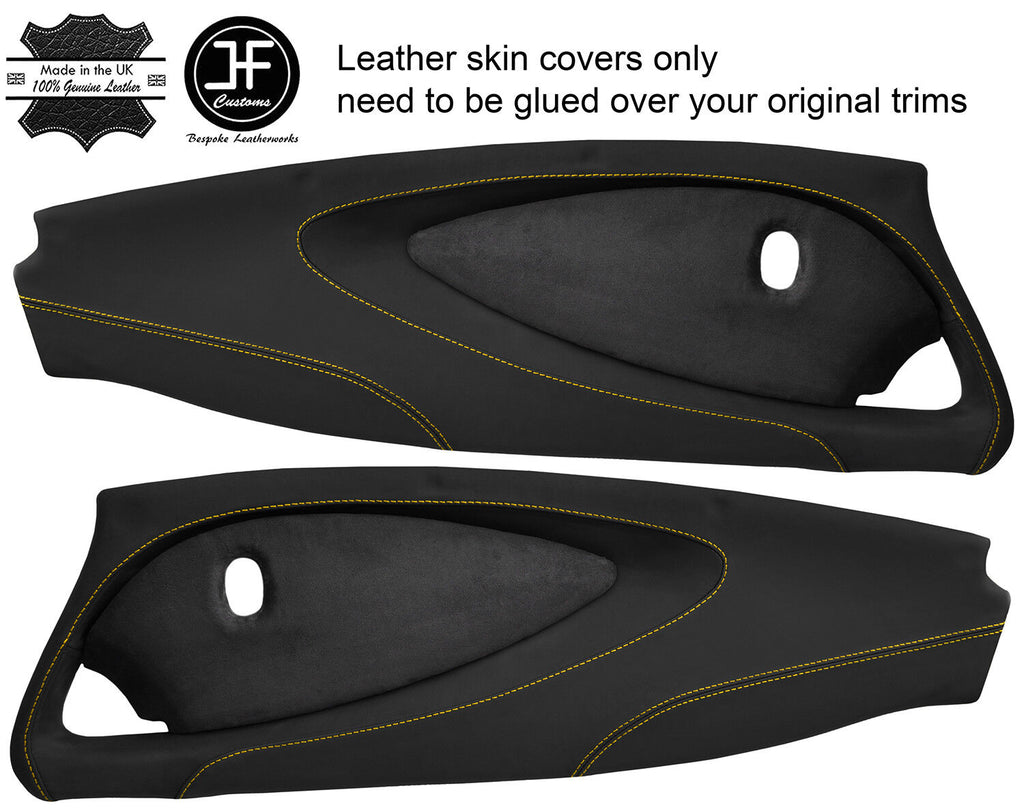 YELLOW STITCH 2X FULL DOOR CARD NAPPA & SUEDE COVERS FOR LOTUS ELISE S2 STYLE 2