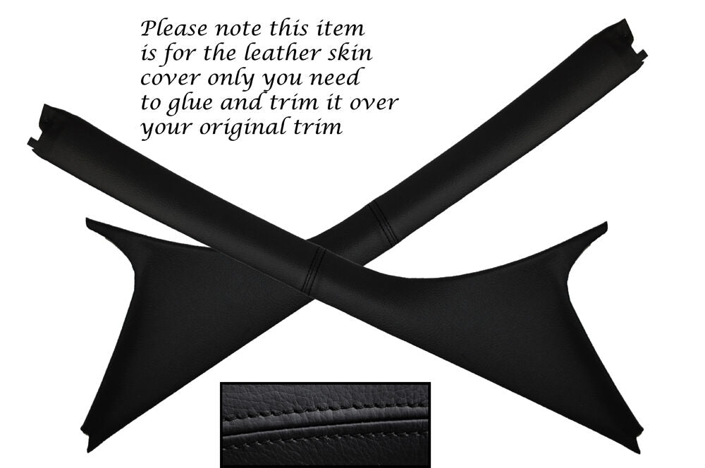 BLACK STITCH 2X WINDSCREEN A PILLARS LEATHER COVERS FITS SMART FORTWO 451 07-14