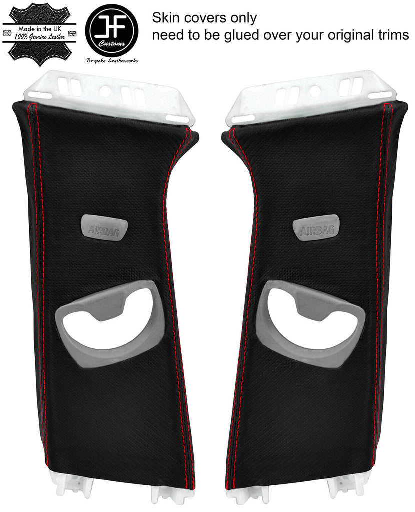 RED STITCH 2X UPPER B PILLAR CARBON VINYL COVERS FOR BMW 3  F30 F31 11-18
