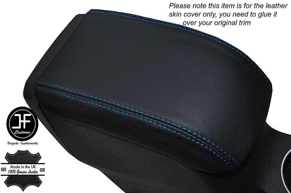 BLUE STITCHING LEATHER SKIN ARMREST LID COVER FITS FORD FIESTA MK9 2013-2016