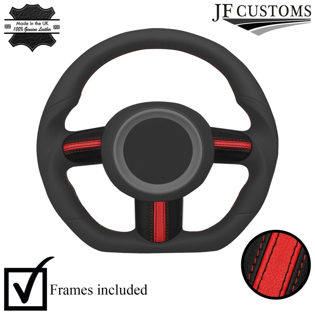 RED STRIPE LEATHER 3-SPOKE STEERING TRIM COVERS+FRAMES FOR MINI R50 R52 R53