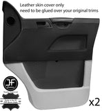 BLACK & WHITE REAL LEATHER 2X FRONT DOOR CARD COVERS FOR VW T5 TRANSPORTER