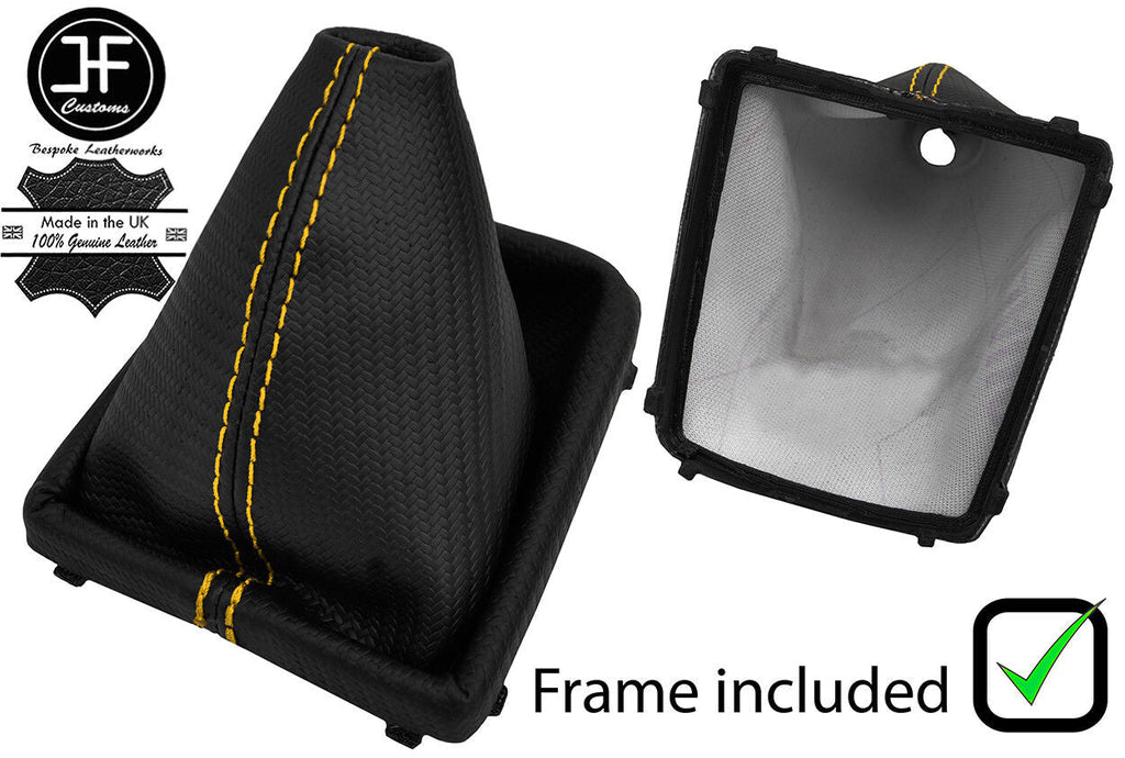 YELLOW STITCH CARBON VINYL GEAR GAITER+PLASTIC FRAME FOR FORD FOCUS MK2 FL 08-11