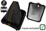YELLOW STITCH CARBON VINYL GEAR GAITER+PLASTIC FRAME FOR FORD FOCUS MK2 FL 08-11