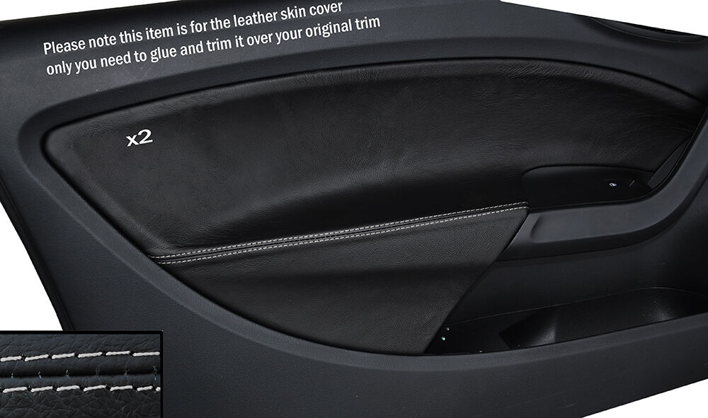 GREY STITCH 2X FRONT DOOR CARD TRIM LEATHER COVER FITS SEAT IBIZA 2009-2014 5DR