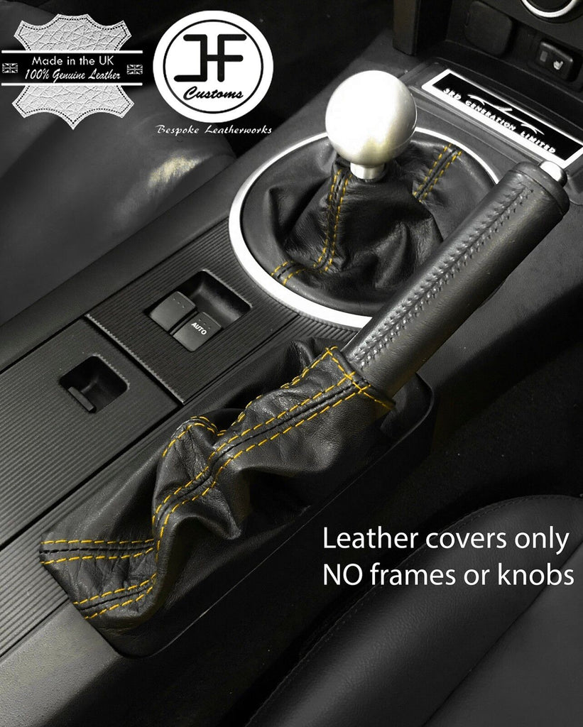 YELLOW STITCH TOP GRAIN LEATHER GEAR & HANDBRAKE GAITER FITS MAZDA MX5 MK3 05-14
