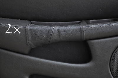 FITS JAGUAR X TYPE 01-09 2X DOOR HANDLE BLACK LEATHER COVERS black stitch