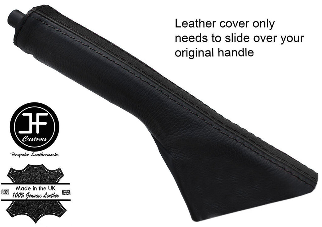 BLACK & BLACK REAL LEATHER HANDBRAKE GAITER FITS VW TOURAN 2003-2011 CUSTOM NEW
