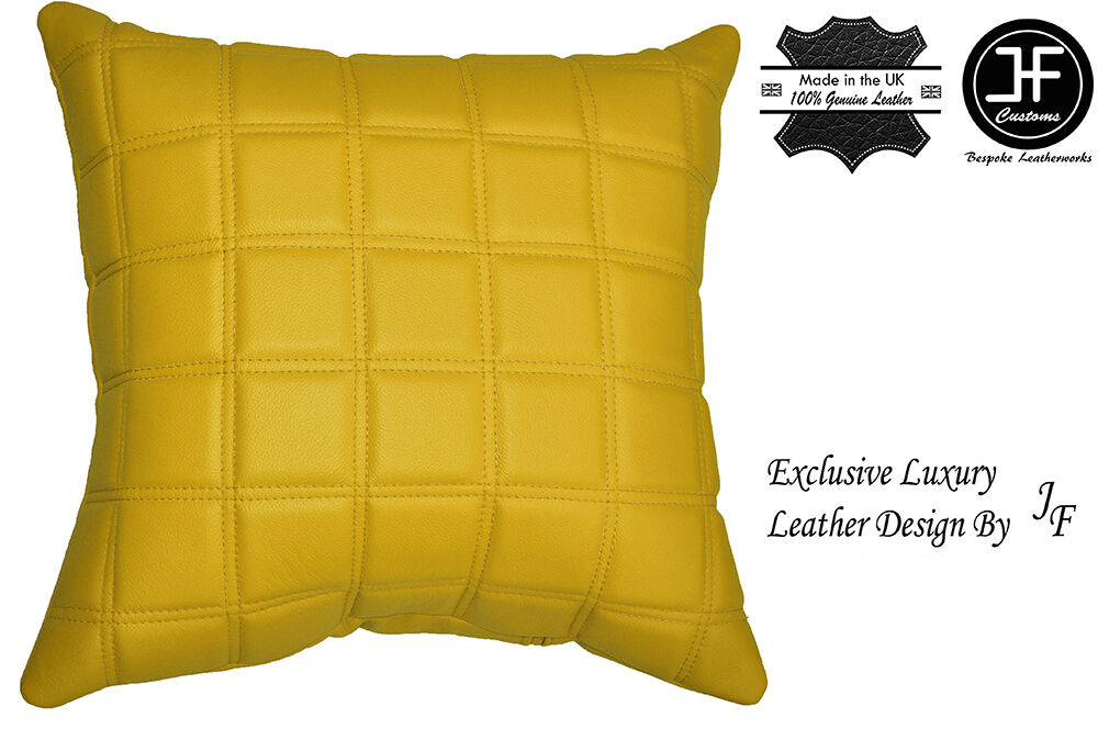 1X EXCLUSIVE LUXURY LEATHER CUSHION YELLOW QUILTED SQUARES PADDED 18"x18"