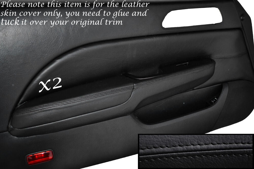 BLACK STITCHING 2X DOOR CARD SKIN COVERS FITS HONDA PRELUDE MK5 MK V 1997-2001
