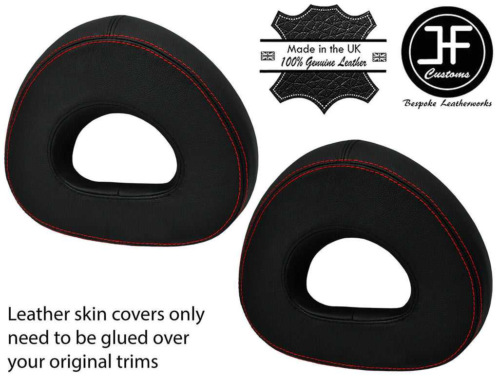 RED STITCH 2X HEADREST REAL LEATHER COVERS FOR SMART ROADSTER 452 2003-2005