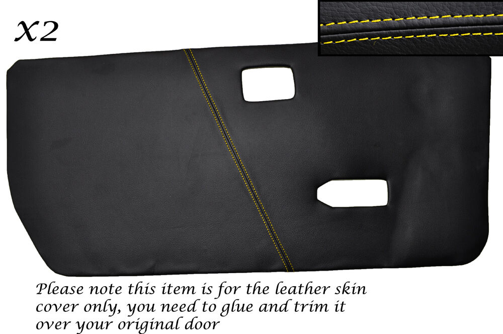 YELLOW STITCHING 2X FRONT DOOR CARDS LEATHER SKIN COVERS FITS TRIUMPH SPITFIRE