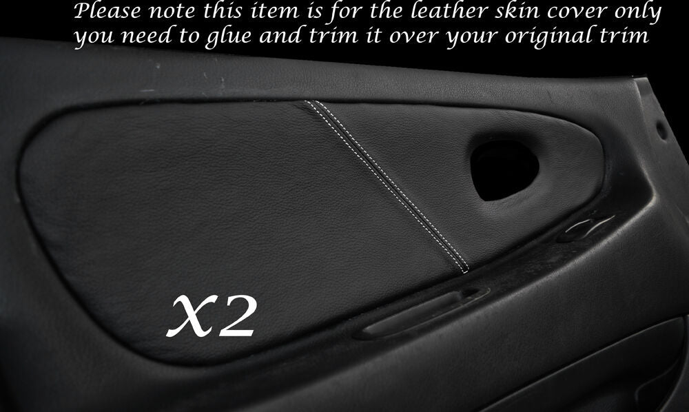 WHITE STITCH 2X FRONT DOOR CARDS SKIN COVERS FITS MITSUBISHI EVO 1 2 3 I II III