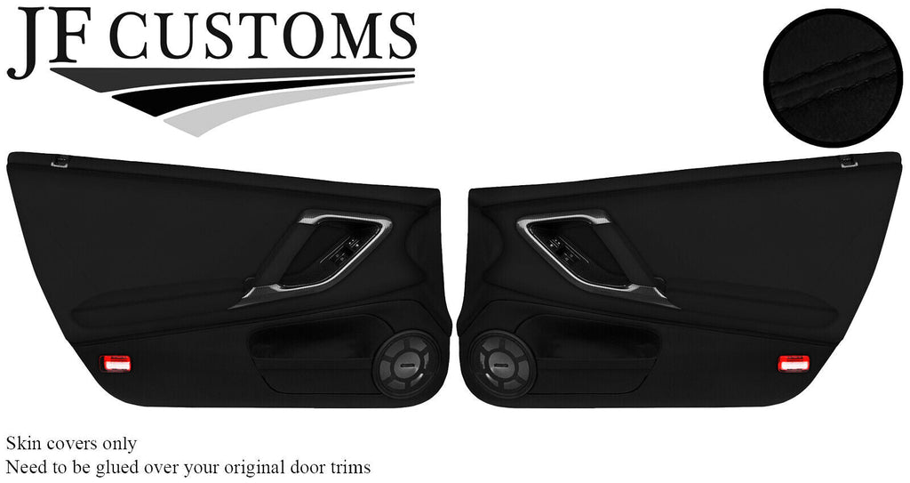 BLACK STITCH 2X FULL DOOR CARD LEATHER & SUEDE COVERS FITS NISSAN GTR R35 09-17