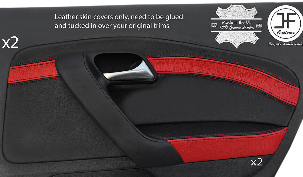 BLACK & RED 4X REAR DOOR CARD LEATHER COVERS FOR VW POLO MK8 09-16 5 DOOR