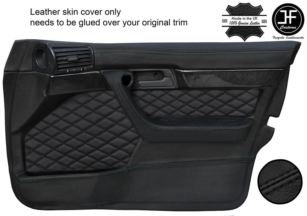 BLACK DIAMOND STITCH 2X FRONT FULL DOOR CARD LEATHER COVERS FITS BMW E34 87-97