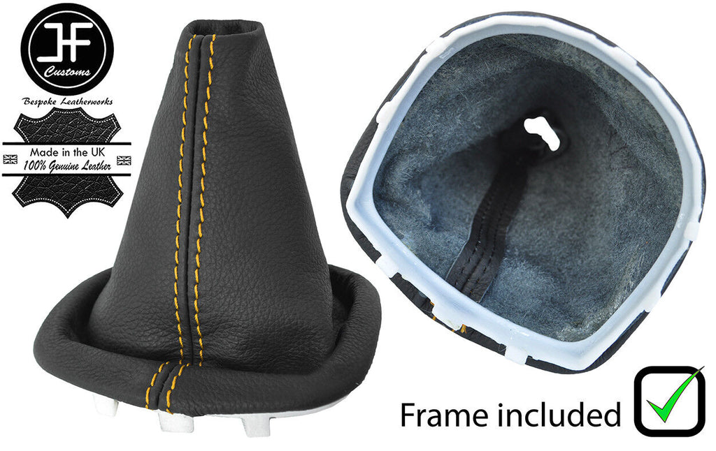 YELLOW STITCH LEATHER GEAR GAITER WITH PLASTIC FRAME FOR RENAULT CLIO 2006-2011