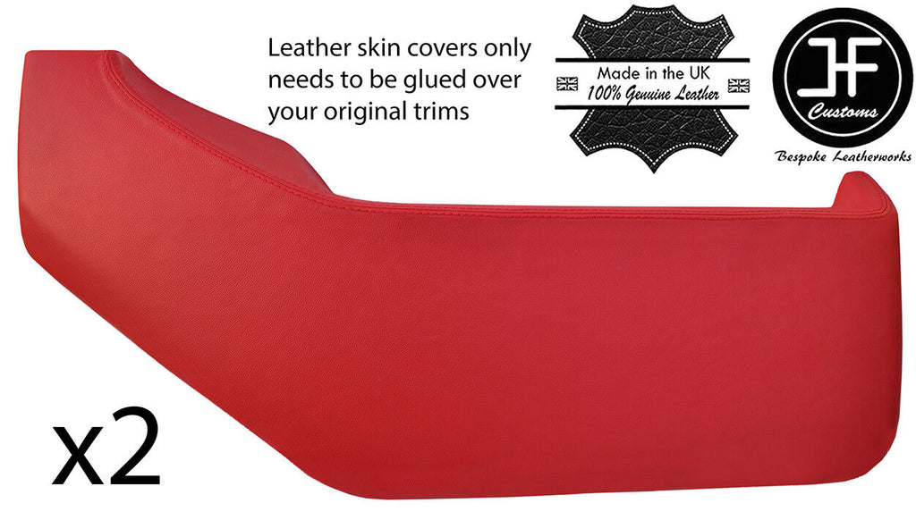 RED REAL LEATHER 2X DOOR POCKETS COVERS FITS VW T4 TRANSPORTER CARAVELLE