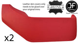 RED REAL LEATHER 2X DOOR POCKETS COVERS FITS VW T4 TRANSPORTER CARAVELLE