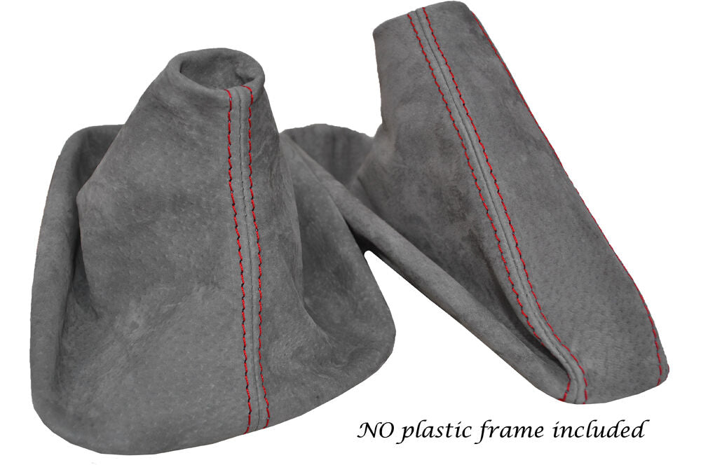 RED STITCHING MID GREY SUEDE MANUAL GAITERS FITS BMW E60 E61 E62 2004-2011