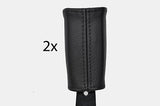 black stitch FITS MITSUBISHI L200 01-06 2X FRONT SEAT BELT STALK LEATHER COVERS
