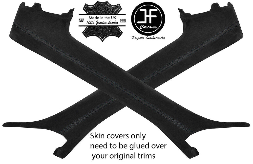 BLACK STITCH 2X A PILLAR SUEDE COVERS FITS AUDI A4 B6 B7 CABRIO 02-09 STYLE 2