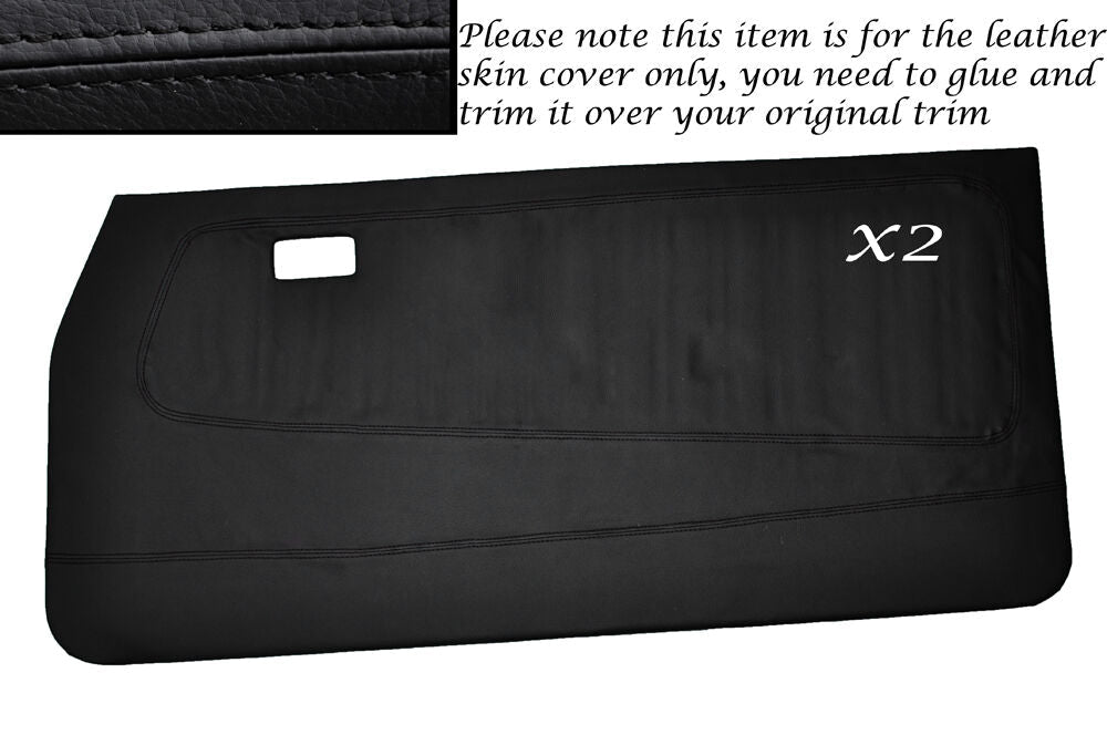 BLACK STITCH 2X FRONT FULL DOOR CARD SKIN COVERS FITS FORD ESCORT MK2 COUPE 2DR