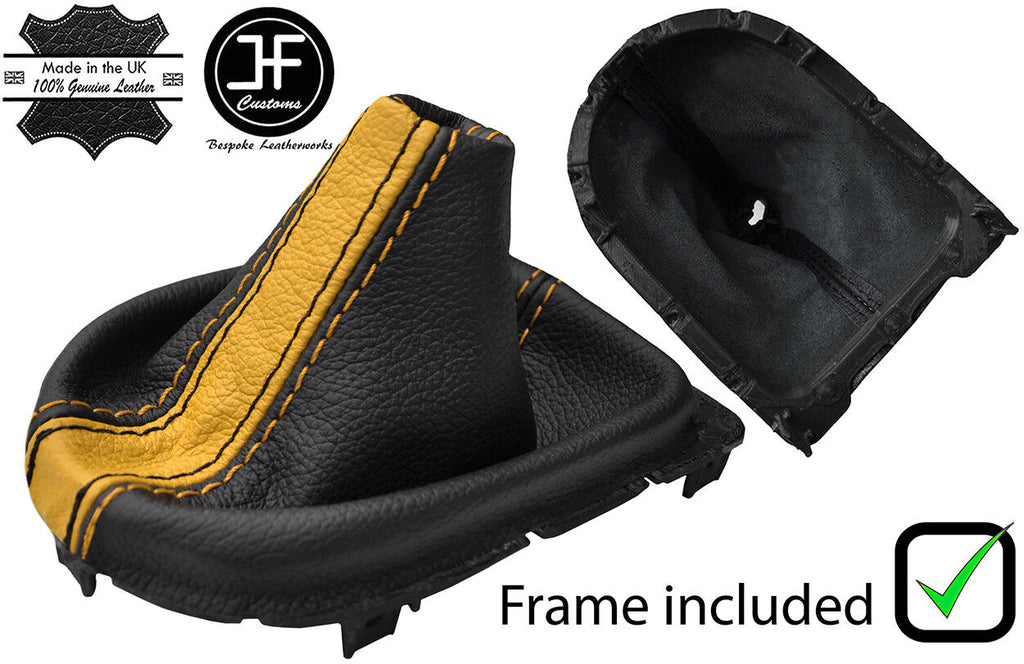 YELLOW BLACK STRIPE LEATHER MANUAL GEAR + PLASTIC FRAME FOR FORD MUSTANG 15-19