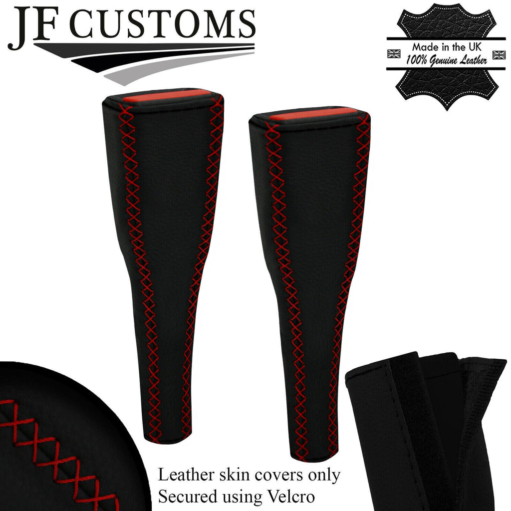 DARK RED LUX-STITCH LEATHER 2X LONG SEAT BELT COVERS FOR AUDI Q2 2016-2022