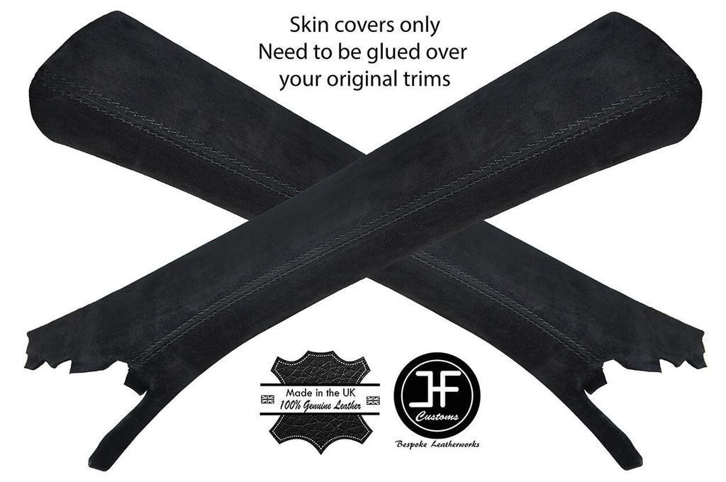 BLACK STITCH 2X A PILLAR REAL SUEDE COVERS FOR MERCEDES CLK W209 02-09 COUPE