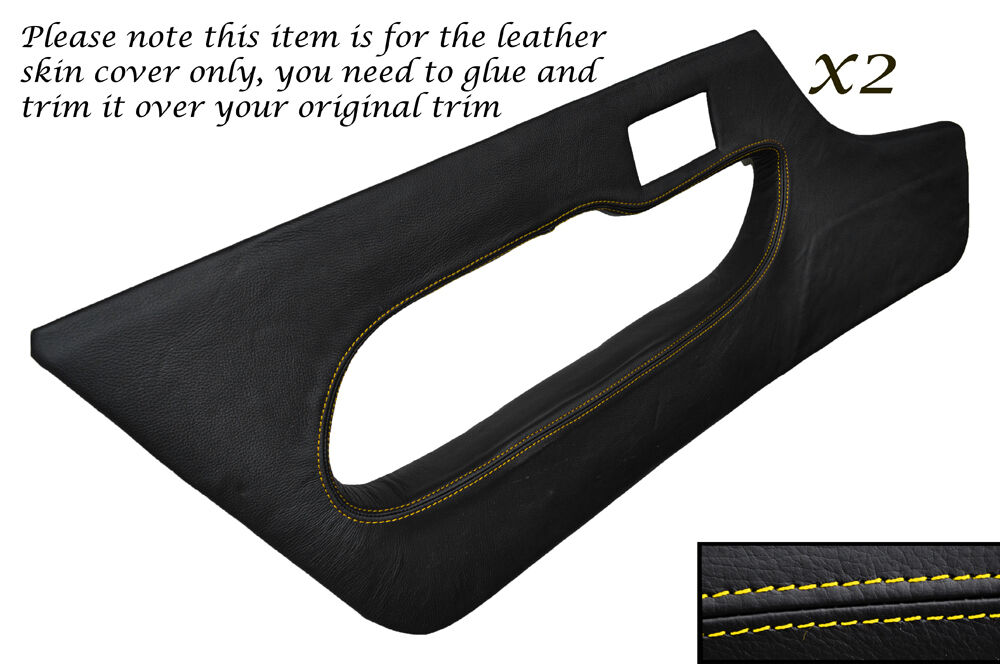 YELLOW STITCH 2X FULL DOOR CARD LEATHER SKIN COVERS FITS LOTUS ELAN S3 & S4
