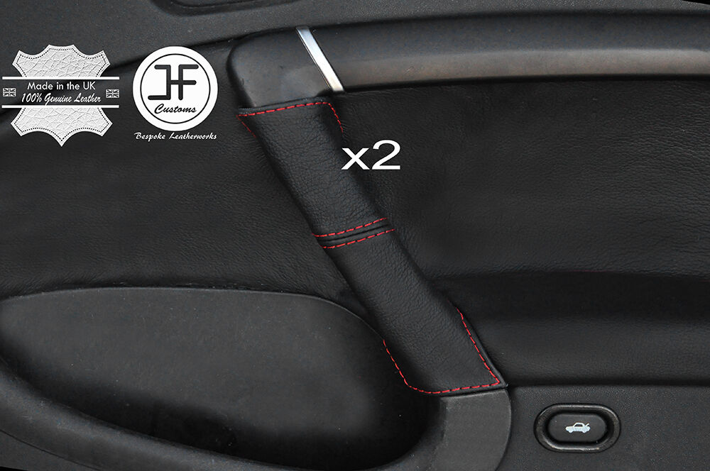 RED STITCHING 2X FRONT DOOR HANDLE LEATHER COVERS FITS SAAB 95 9-5 2006-2009