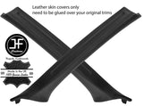 BLACK REAL LEATHER 2X A PILLAR COVERS FOR BMW 3 SERIES E46 COUPE 98-05 STYLE 2