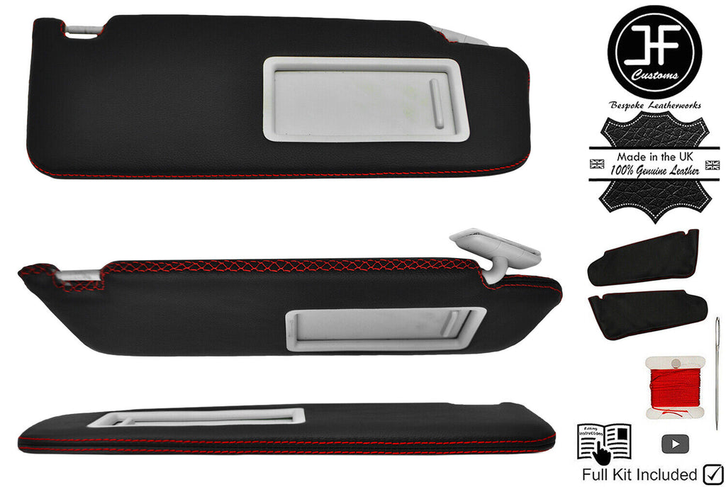 RED CROSS STITCH 2X SUN VISOR REAL LEATHER COVERS FOR VW GOLF MK7 VII 13-19