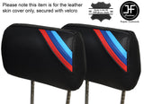 TRI STRIPES BLACK STITCH 2X FRONT HEADREST SKIN COVERS FITS BMW E36 92-99