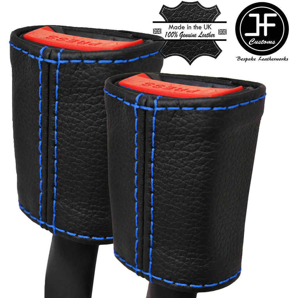 BLUE STITCH 2X FRONT SEAT BELT LEATHER COVERS FITS VW T6 TRANSPORTER 2016-2019