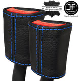 BLUE STITCH 2X FRONT SEAT BELT LEATHER COVERS FITS VW T6 TRANSPORTER 2016-2019