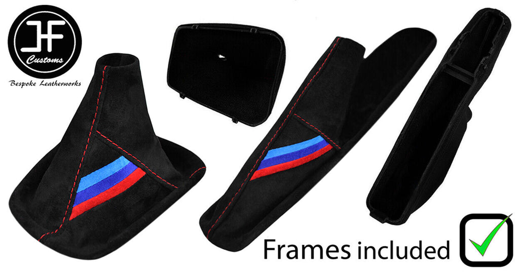 RED STITCH TRI STRIPE SUEDE MANUAL GAITER SET+PLASTIC FRAME FOR BMW Z3 95-03