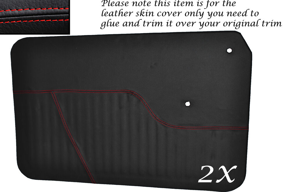 RED STITCH 2X FRONT DOOR CARDS LEATHER COVERS FITS MORRIS MINOR 1000 55-71