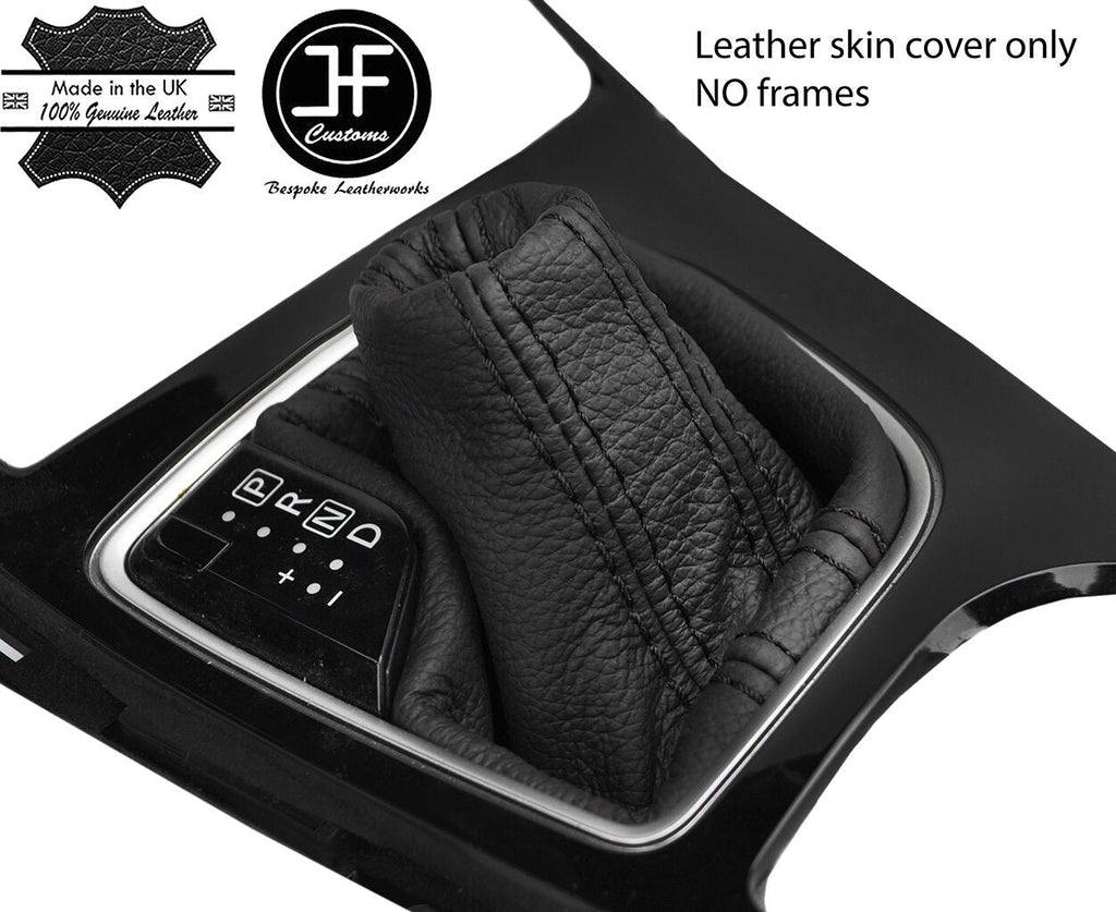 BLACK & BLACK STRIPE REAL LEATHER AUTOMATIC GEAR GAITER FOR INFINITI Q50 13-17
