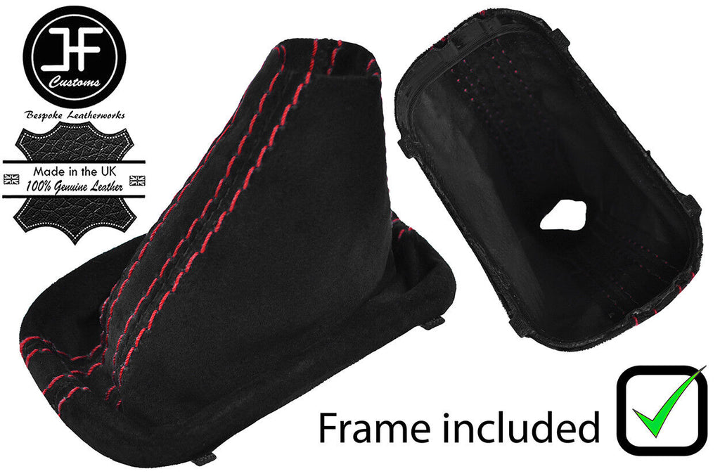 RED STITCH AUTO DSG SUEDE GEAR GAITER + PLASTIC FRAME FOR VW SCIROCCO 08-17