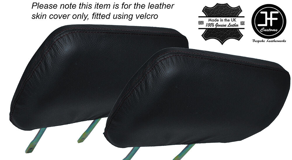 BLACK STITCH 2X FRONT HEADREST LEATHER SKIN COVER FITS NISSAN NAVARA D22 01-04