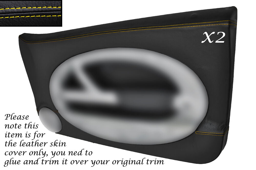 YELLOW STITCH 2X OUTER DOOR TRIM LEATHER COVERS FITS BMW MINI COOPER ONE S 01-06