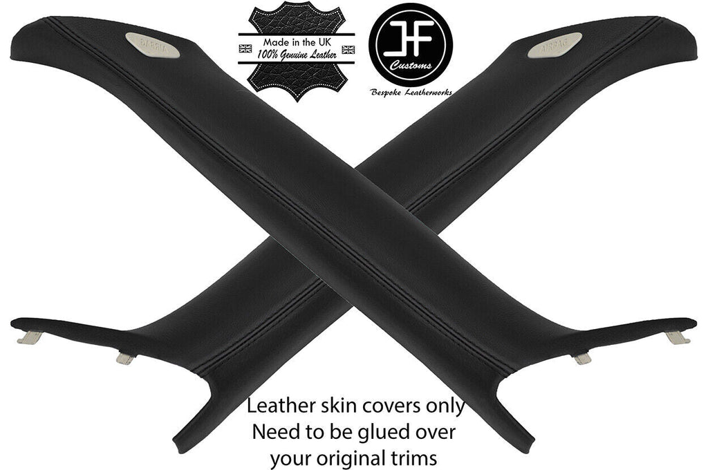 BLACK & BLACK 2X A PILLAR 2 TONE LEATHER COVERS FITS BMW MINI CLUBMAN R55 07-13