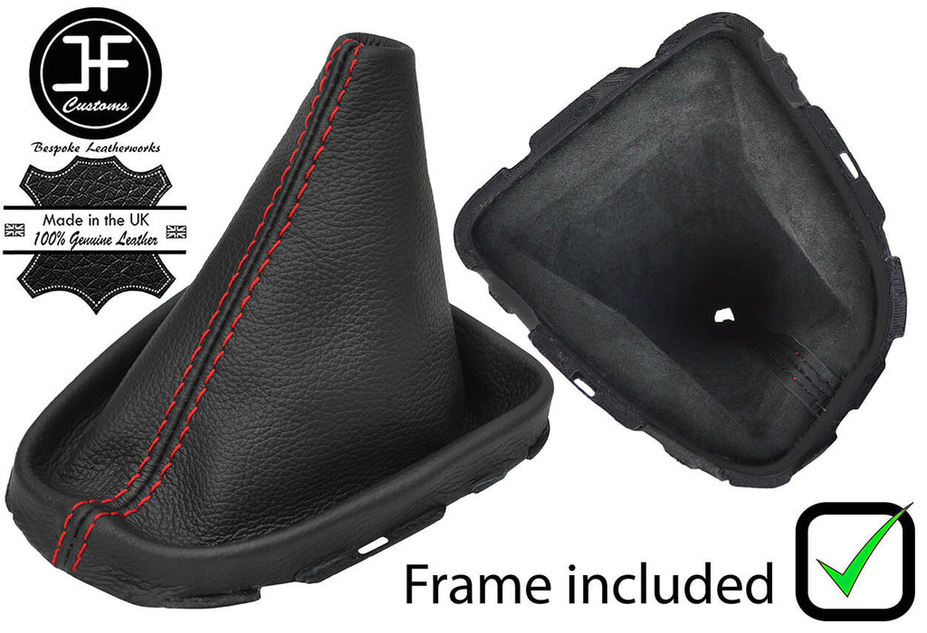 RED STITCH LEATHER GEAR GAITER WITH PLASTIC FRAME FITS RENAULT CLIO 2012-2016